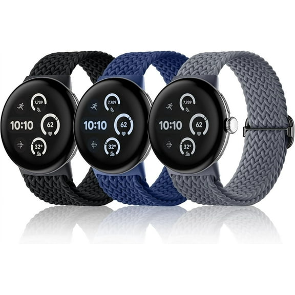 MYKOMI Braided Stretchy Band - Compatible with Google Pixel Watch 2 1 3 41mm Band - 3 Pack Soft Nylon Accessories Sport Strap for Women & Men