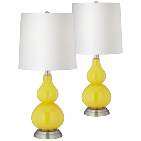 Yellow Oil Lamp - 360 Lighting Modern Accent Table Lamps Set of 2 Citrus Yellow Glass Gourd Off White Fabric Shade for Living Room Family Bedroom