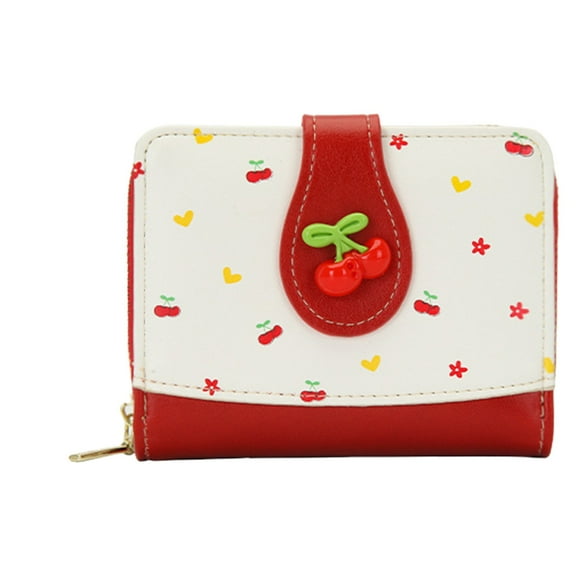 BinKFF Cute Fruit Prints Small Women Wallet with Zipper Coin Pocket PU Leather Compact Cash Travel Credit Card Holder for Female Ladies Teen Girls ID Window and Card Slots