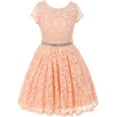 thumbnail image 1 of Little Girl Cap Sleeve Lace Skater Stone Belt Flower Girls Dresses (19JK88S) Peach 2, 1 of 4