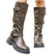 thumbnail image 6 of HAOTAGS Mid Calf Boots for Women, Fall Winter Casual Belt Buckle Stylish Leather Boots Coffee 6, 6 of 9