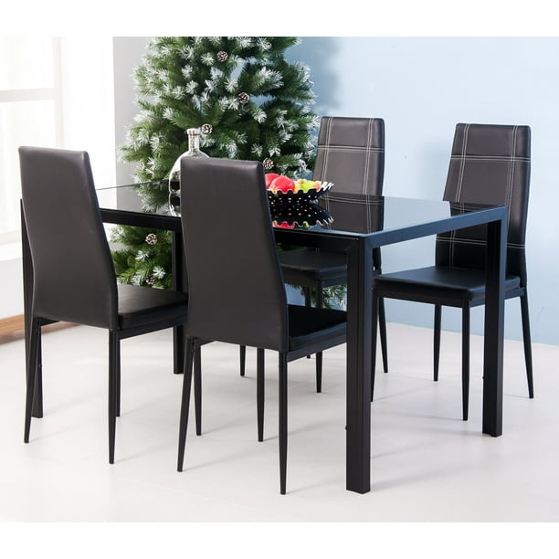 Oaktree Clearence Clearence Dining Table Set Tempered Glass Table And 4pcs Faux Leather Dinning Chairs 5 Piece Kitchen Dining Table Set Walmart Com Walmart Com