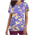 thumbnail image 3 of Jinhomg Floral Scrubs for Women Soft Stretchy Short Sleeve V-Neck Medical Uniform Ladies Cute Nurse Shirt with Two Pockets 90 off Clearance Sale Purple M, 3 of 6