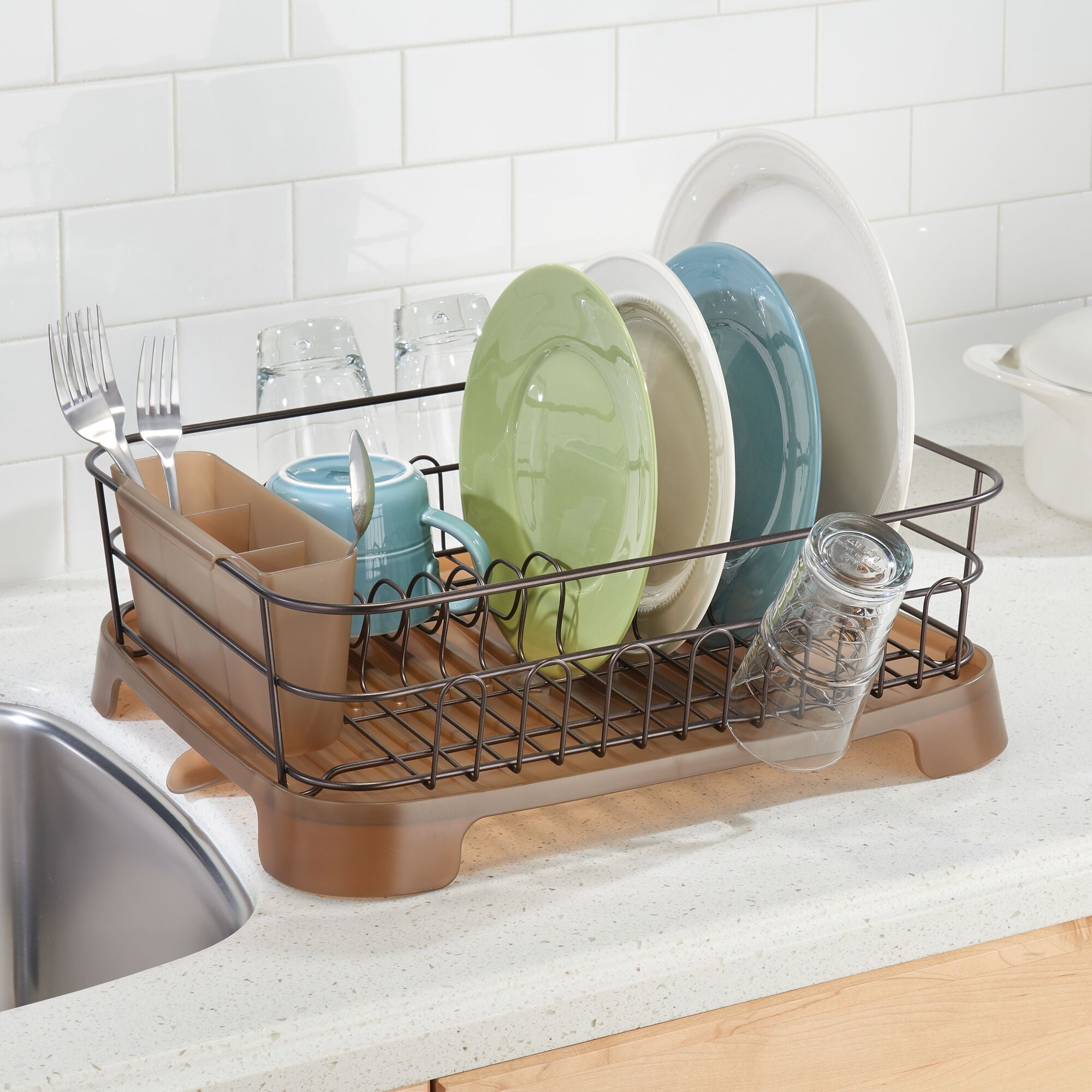 Mdesign Alloy Steel Sink Dish Drying Rack Holder With Swivel Spout,  Amber/bronze : Target