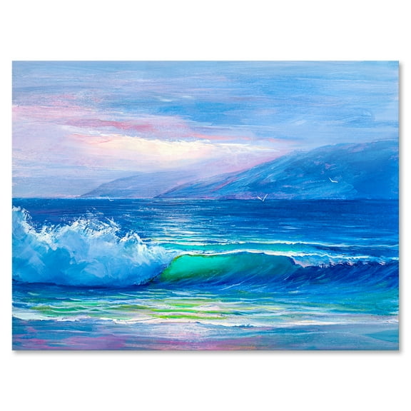 Blue Waves Breaking At The Beach Landscape II 8 in x 12 in Painting Canvas Art Print, by Designart