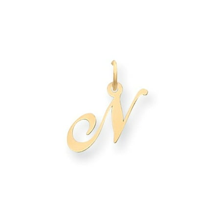 14k Yellow Gold Small Fancy Script Initial N Charm (0.6in)