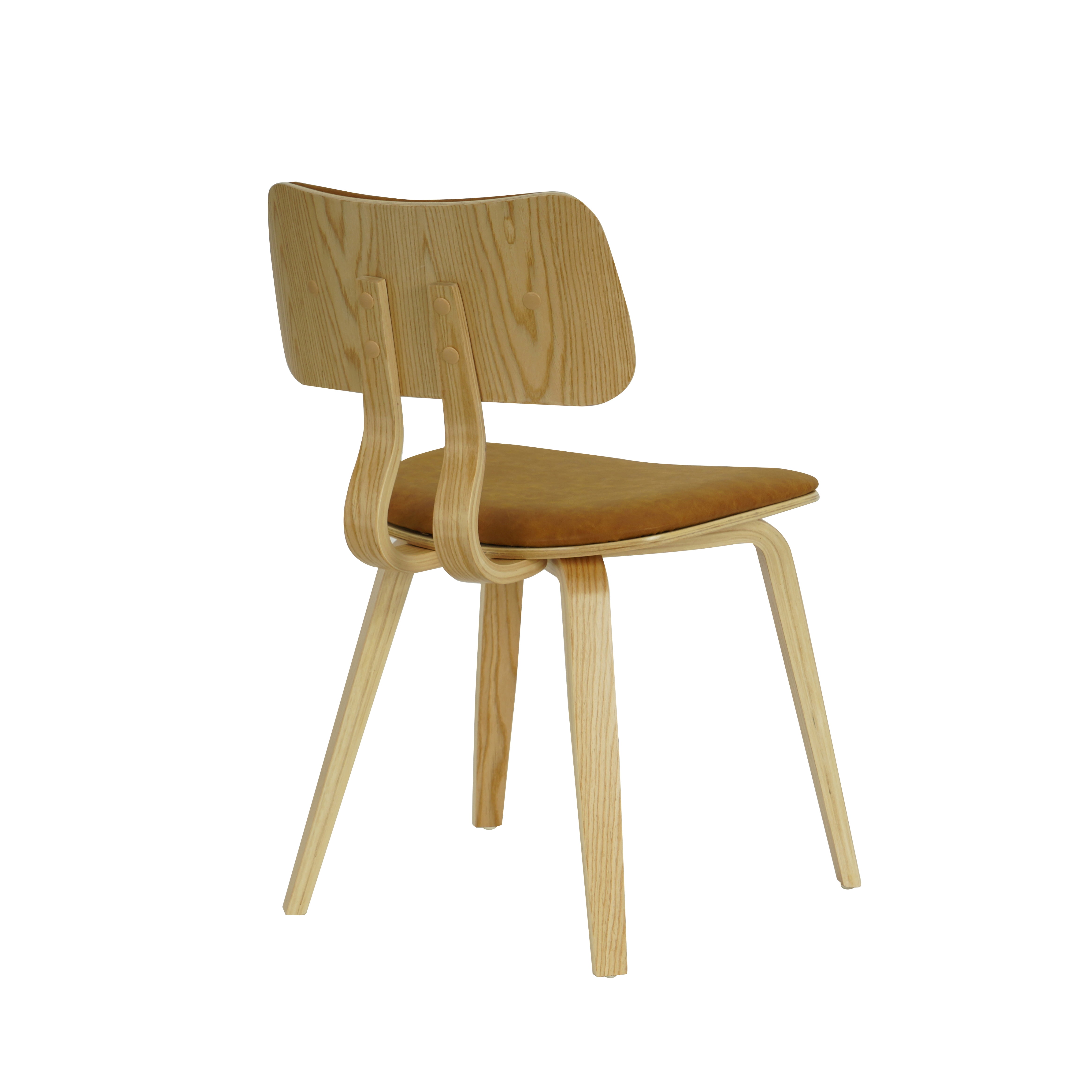 Jaguar Camel Curved Back Wood Dining Chair with Faux Leather Seat Set of 4