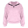 thumbnail image 5 of Winter Womens Sweatshirts Fleece Solid Color Casual Fashionable Crew Neck Quarter Zipper Long Sleeved Pullover Tops, 5 of 6