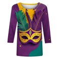 thumbnail image 5 of qelini Womens 3/4 Sleeve Tops Carnival Vintage Masks Print Pullover Basic Tee Crewneck Tunic Trendy Holiday Blouses, 5 of 5