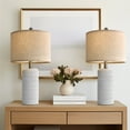 thumbnail image 5 of Oneach 23" Matte White Ceramic Table Lamps Set of 2 for Living Room Bedroom Farmhouse Bedside Nightstand Lamps with Linen Lamp Shades, 5 of 8