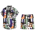 thumbnail image 1 of Conjunto casual de blusa y pantalones de playa de manga corta con estampado de botones para hombre Pompotops  oipoqjl35422, 1 of 3
