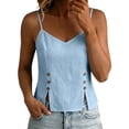 thumbnail image 5 of RQYYD Womens Sleeveless V Neck Spaghetti Strap Tops Casual Side Button Blouses Linen Blend Tee Shirts Clothes, 5 of 7