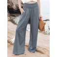 thumbnail image 4 of Women Linen Palazzo Pants Summer Boho Wide Leg High Waist Casual Lounge Beach Travel Vacation Outfits Gray M, 4 of 7