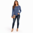 thumbnail image 4 of Women's Long Sleeve Ribbed Knit Tops Crew Neck Lace Crochet Casual Tunic Shirts for Fall Daily Work Wear, 4 of 7