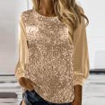 thumbnail image 2 of LWavelet Crew Neck Sequin Blouse Womens Plus Size 3/4 Puff Sleeve Asymmetric Hem Loose Fit Top Gold M, 2 of 7