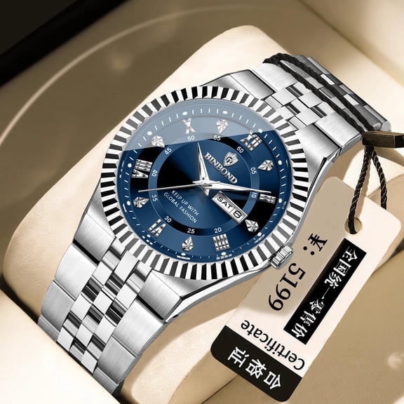 Explojoy Men's Ultra-Thin Quartz Watch 40mm Waterproof Day Date Luminous Diamond Business Wristwatch