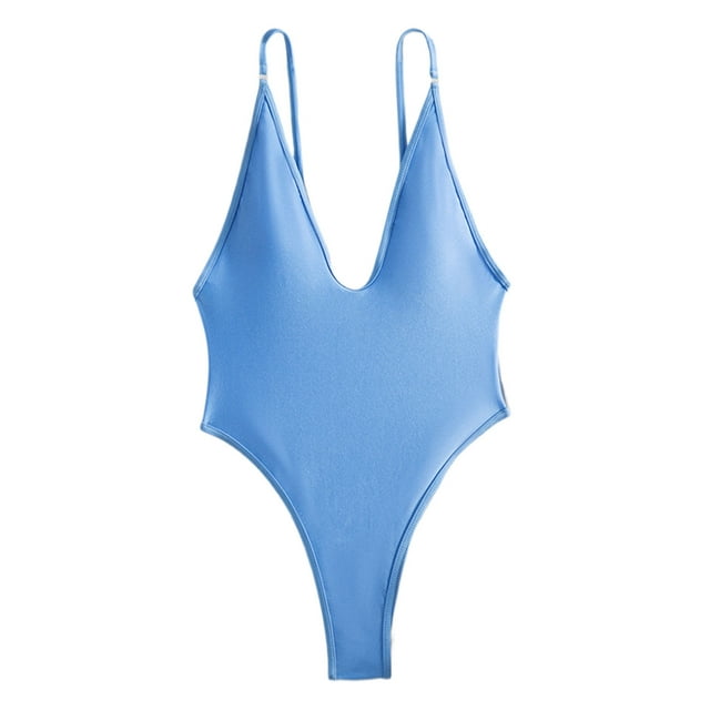 Mono sin mangas Sonducket traje de baño sexy playa escote en V profundo Azul