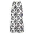thumbnail image 7 of MYAOYI Women's Vintage Damask Print Wide Leg Pants, Smocked High Waist Palazzo Trousers with Pockets, 7 of 7