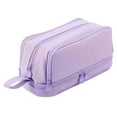 thumbnail image 2 of 3-Compartment Canvas Pencil Case, Large Capacity Storage Bag for Students, Multi-Function Organizer for Pens and Makeup, Pink, Purple, 2 of 8