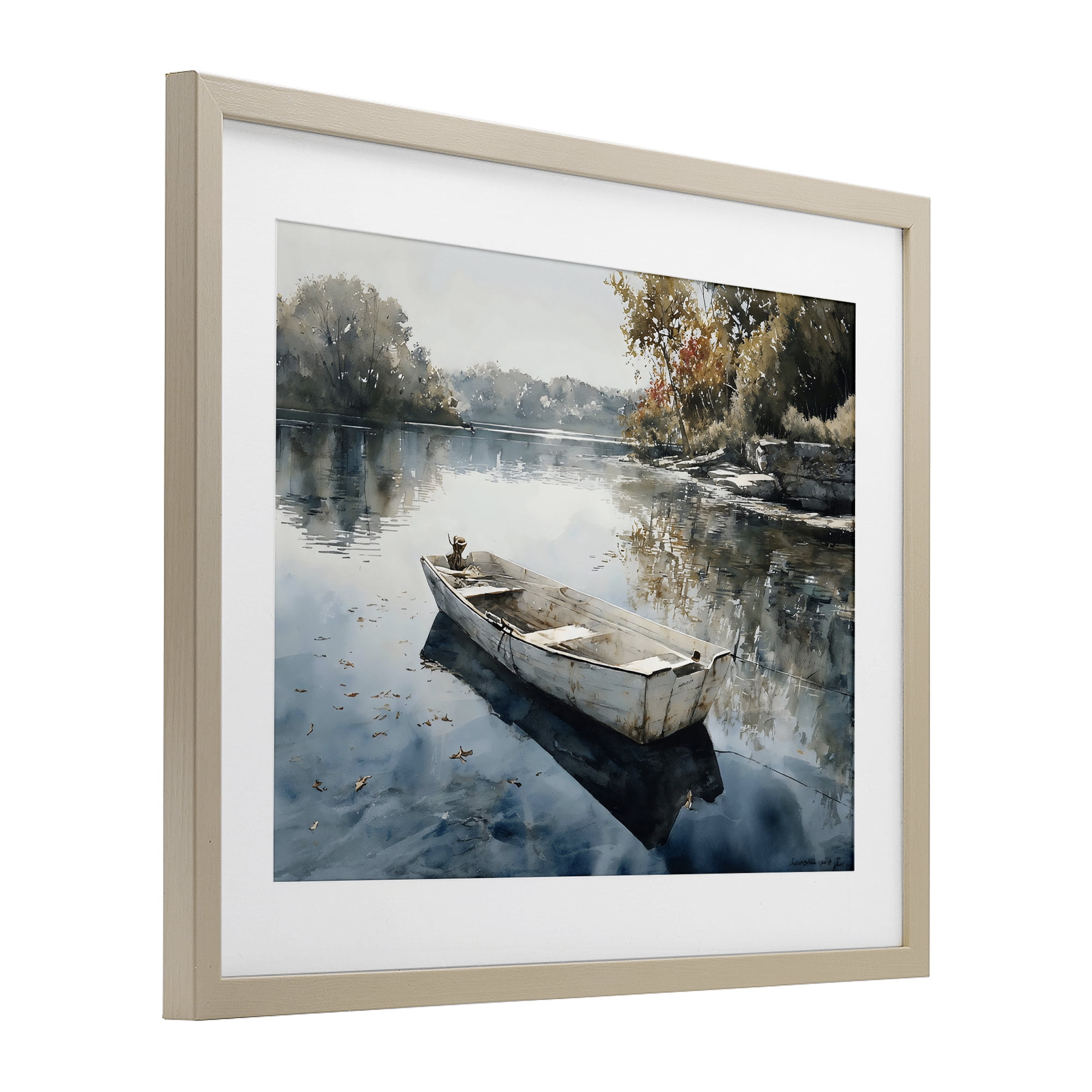Stupell Industries Boat Ride Through Autumn Reflections Birch Framed Print Under Glass, design by Franklyn Gregory