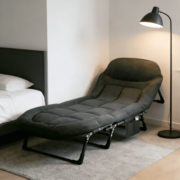 Foldable Guest Bed with Mattress, Outdoor Camping Cot with 4-Position Adjustable Reclining Nap Chair for Home Office, Supports 250LBs, Black