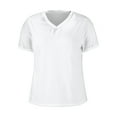 thumbnail image 4 of Women's V Neck Cotton T Shirts Color Block Short Sleeve Tops for Women Summer Casual Loose Fit Basic Shirts (White 2XL), 4 of 4