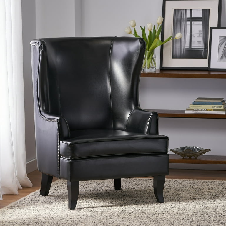 GDF Studio Corbin Contemporary Bonded Leather Wingback Club Chair Black and Matte Black