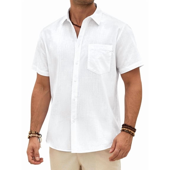 sogami Men's Linen Short Sleeve Hawaiian Shirt Button Down Casual Shirt For Beach