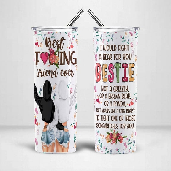 Skinny Best Friends Forever Tumbler, Stainless Steel Insulated Tumbler Cup with Lid, Lovely Gifts for Friends Female, Friendship, Bestie, Soul Sister S2