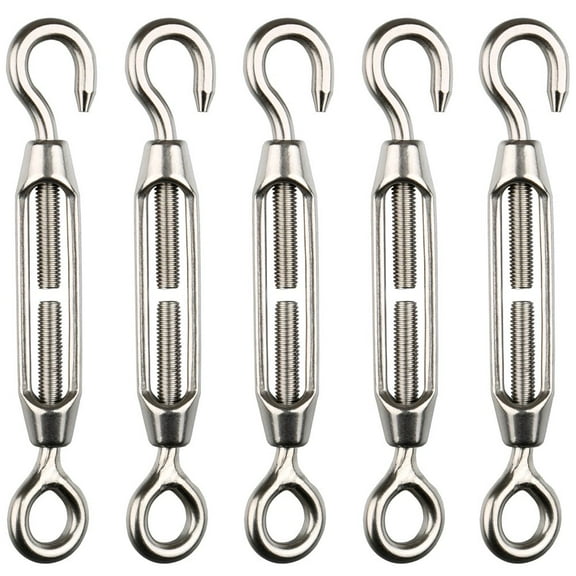 H&S Stainless Steel Turnbuckle Wire Tensioner for Cables Wire - 5pcs - Heavy-Duty Eye Rope Cable Tension Set for Adjusting Length - M4 Stainless Steel Hook and Wire Strainer