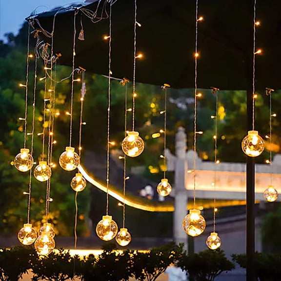 LINLIN Solar Christmas Icicle Lights with 12 Wishing Ball, USB Rechargeable 120LED Solar Decorations String Lights 8 Modes Waterproof for Patio Yard Party Wedding Xmas Tree Decor