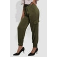 thumbnail image 3 of Satin Cargo Joggers With Self Waist Tie - Olive, 3 of 9