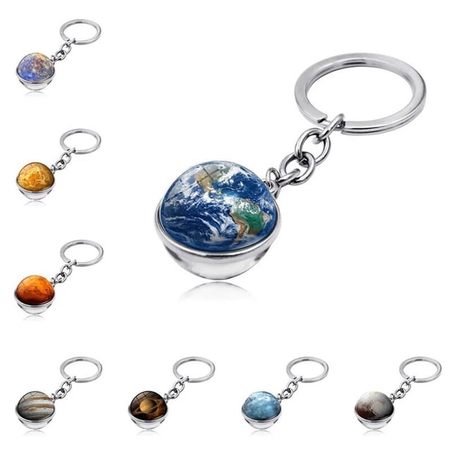 Car Key ring Solar System Planet Keyring Galaxy Nebula Space Keychain Moon Earth Mars Art Picture Double Side Glass Ball KeyNeptune - 1pcs He Qiyong unisex