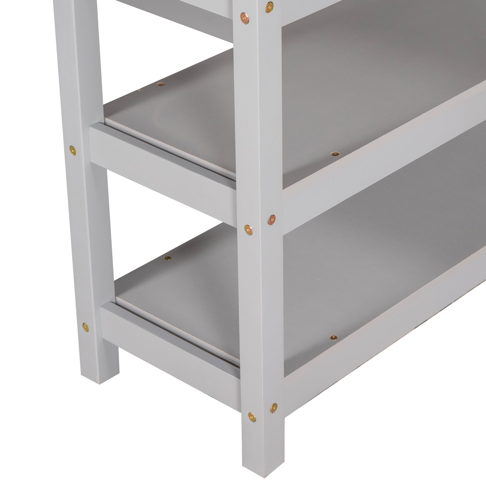Yoneston Twin Size Loft Bed with Storage Shelves, Wooden Twin Loft Bed Frame with Under-bed Desk for Boys Girls Teens Bedroom, Gray