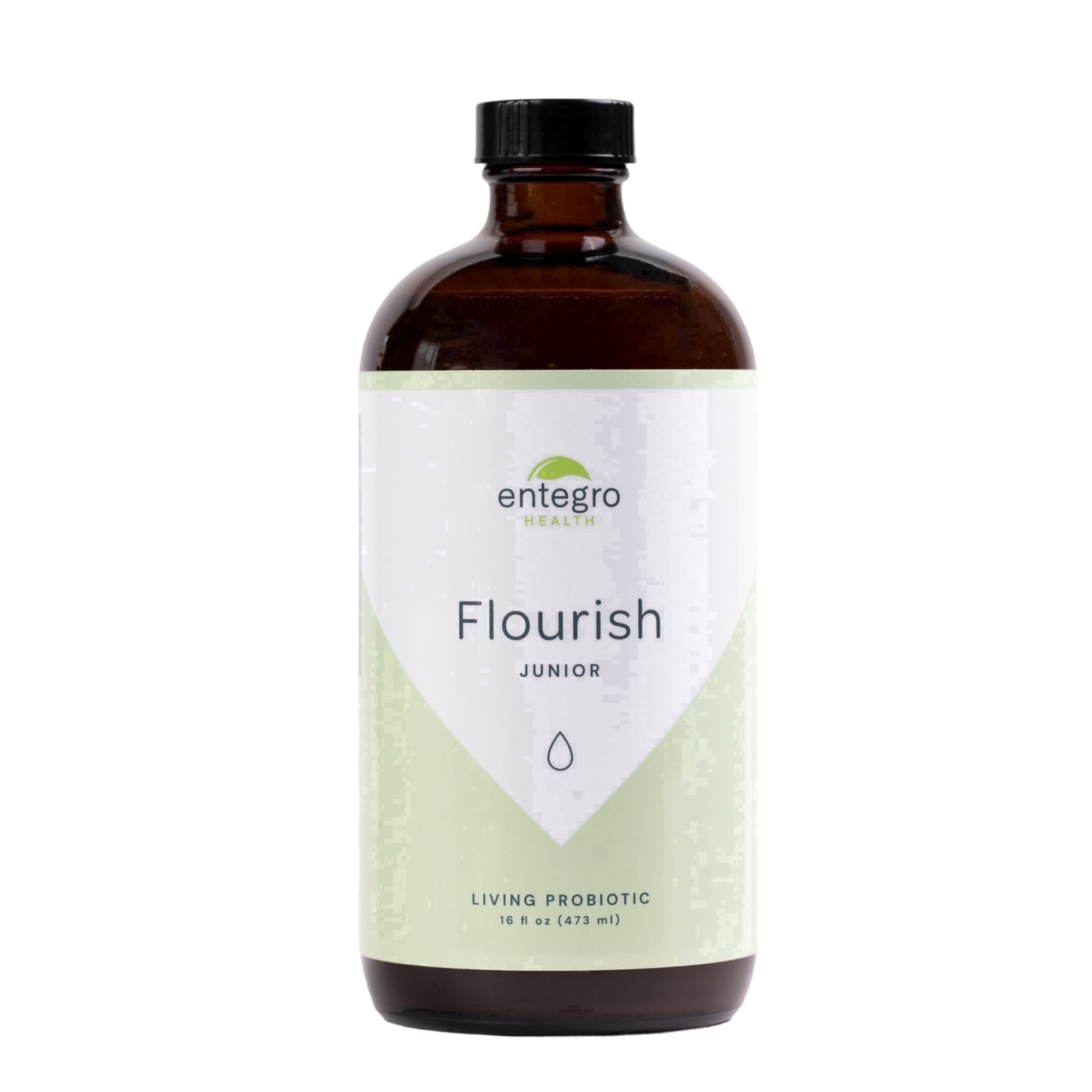 Entegro Health Flourish Junior Liquid Probiotic & Postbiotic Supplement for All Ages, 16 fl oz Glass Bottle