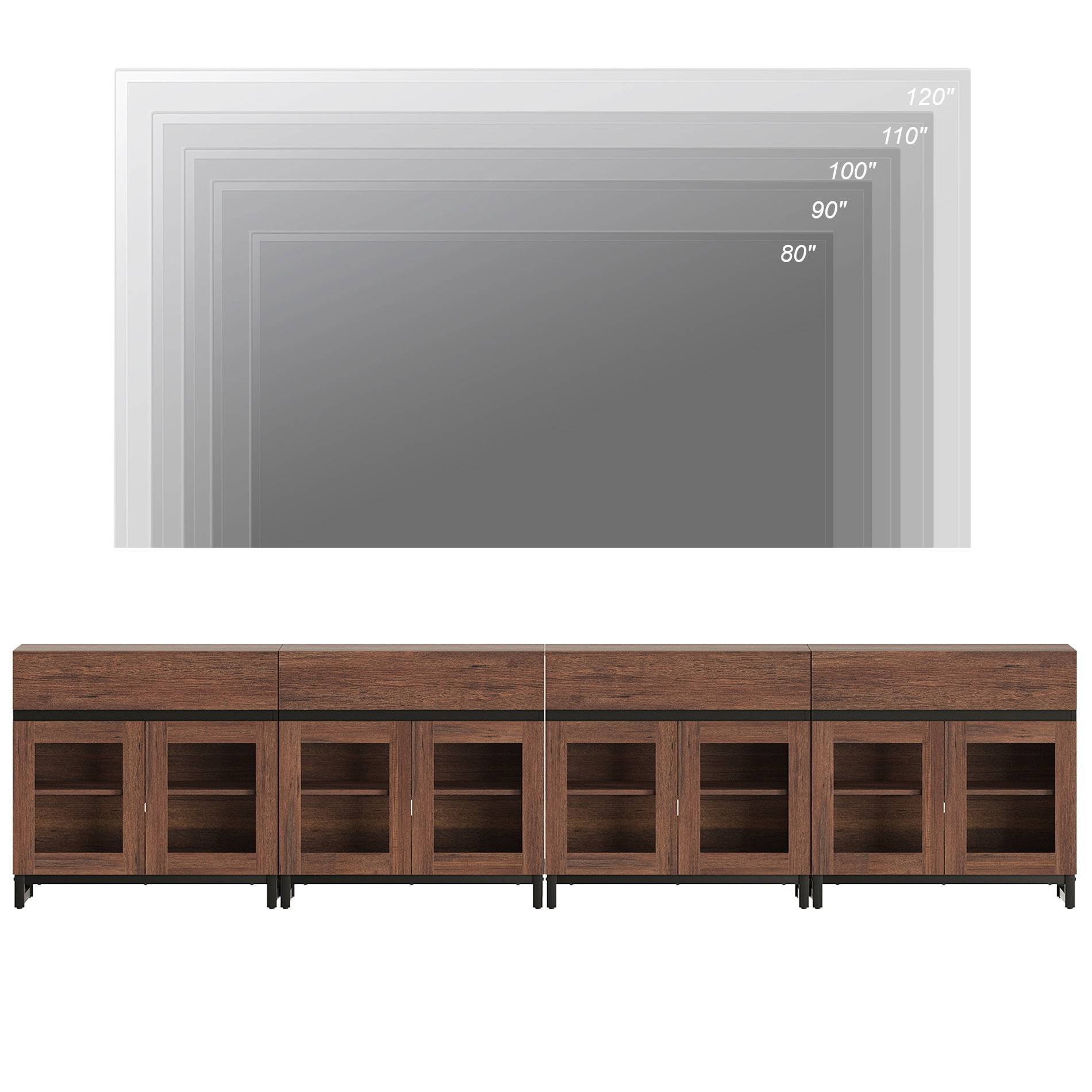 Modern TV Stand with Glass Door & Drawer, Metal Base Entertainment Console up to 120 Inch TVs, Media Console for Living Room & Bedroom,Brown