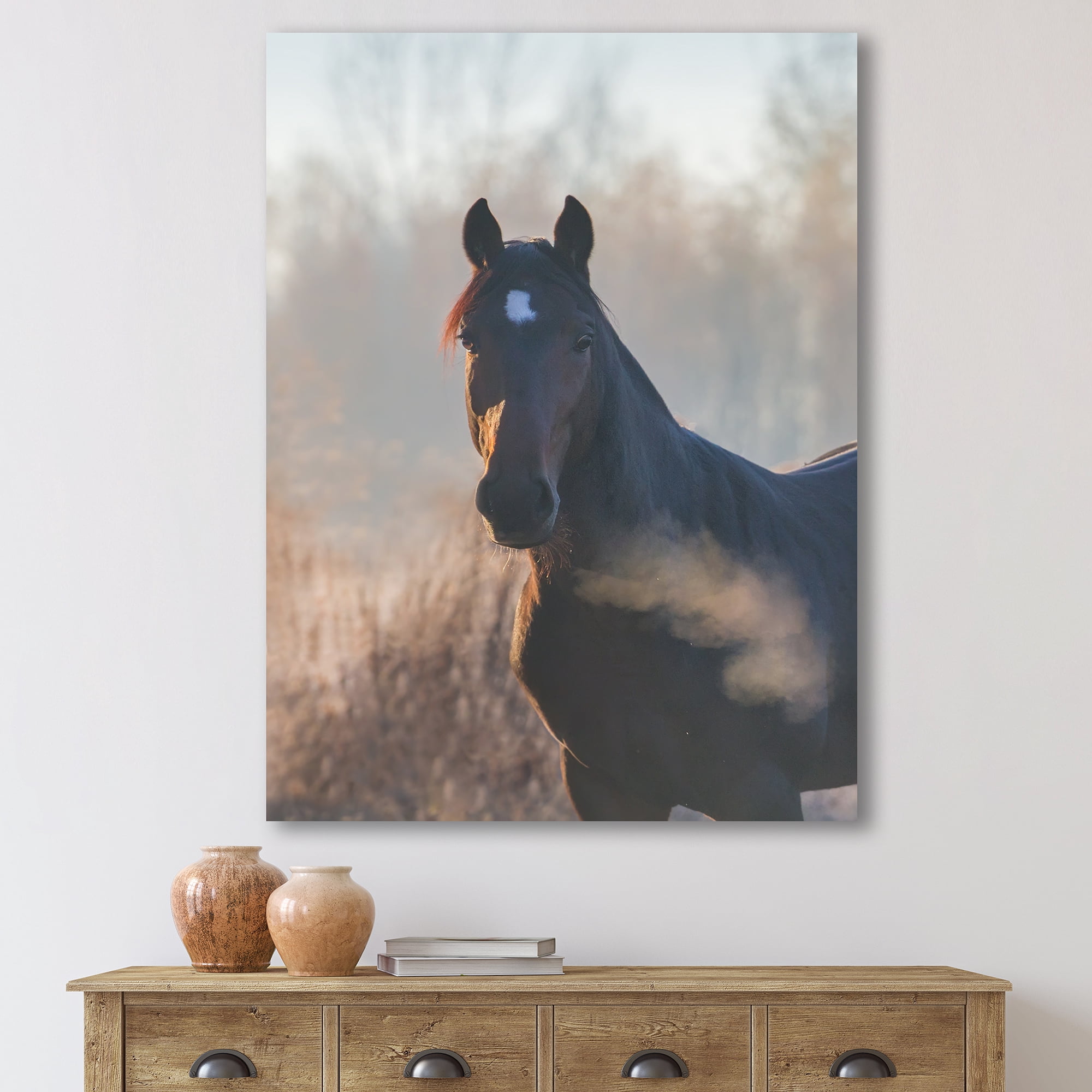 Designart ' Close Up Portrait Of A Horse On An Autumn Morning ' Farmhouse Canvas Wall Art Print
