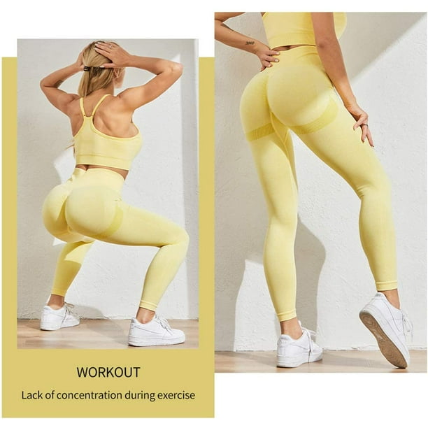 High Waist Sports Tights,Sexy Women Leggings Bubble Butt Push Up Fitness  Legging Slim High Waist Leggins/Seamless Fitness Legging,Yoga/prady/Stretching  Pants,Yellow,XL 