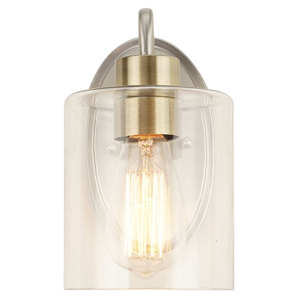 Cresswell Lighting 5.5" Modern Brushed Nickel Metal 1-Light Bath Vanity Wall Sconce with Clear Glass Shade