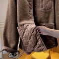 thumbnail image 5 of Lovskoo Womens Winter Coats Shearling Patchwork Quilted Jacket Warm Pocket Long Sleeve Outerwear Cotton Padded Outerwear Coffee, 5 of 6