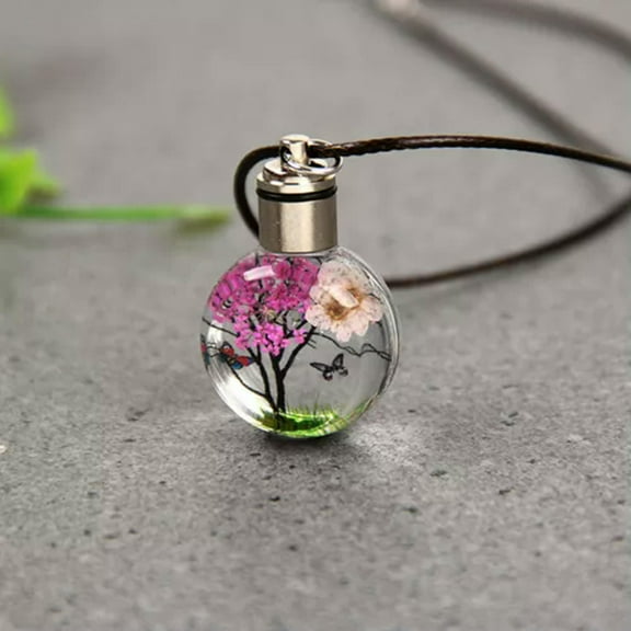 K-KED Luminous Dried Flower Ball Pendant Chic Transparent Glass Women Fashion Jewelry-A