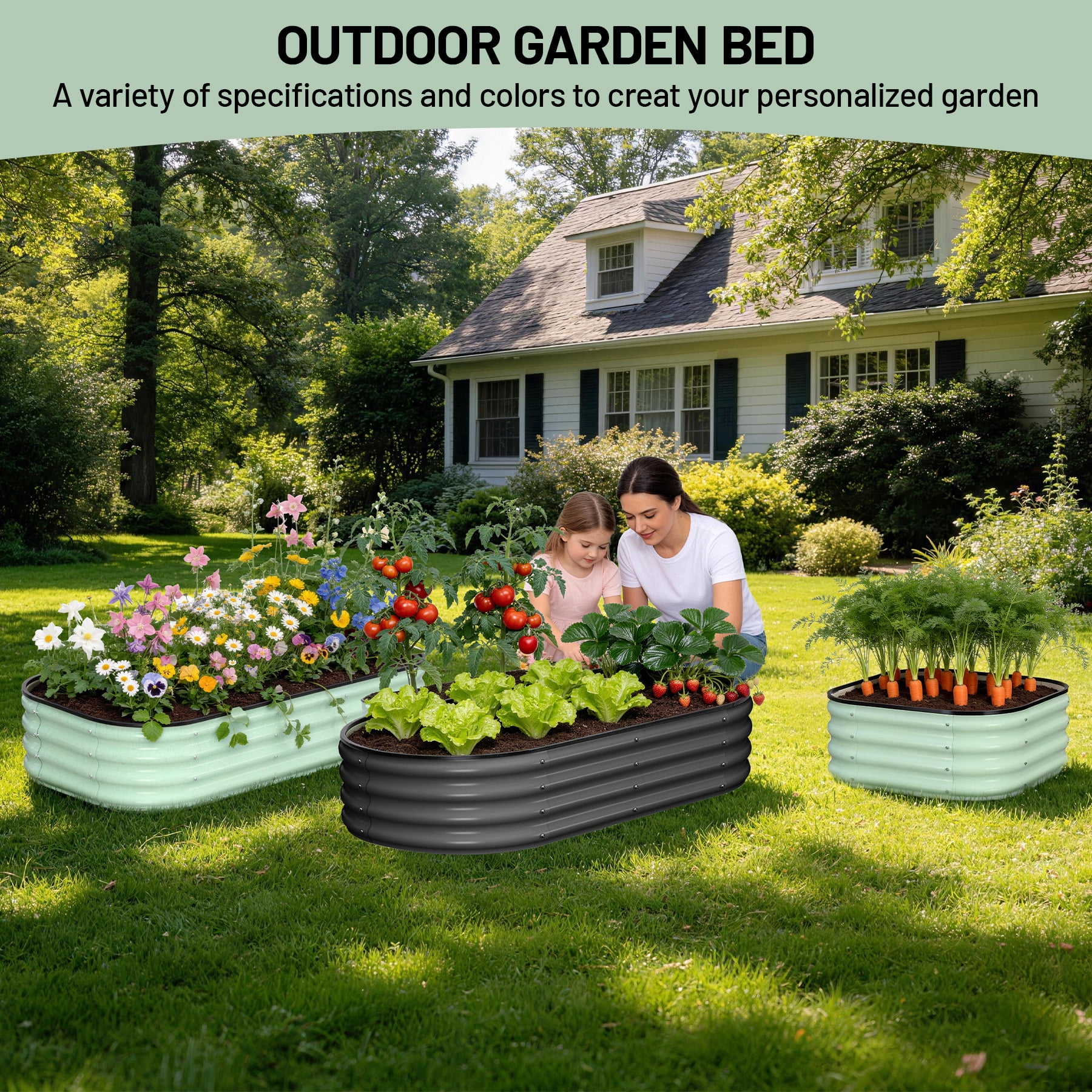 Oval Raised Garden Bed, 4x2x1 FT Galvanized Metal Planter Box for Outdoor, Large Oval Vegetable Bed for Flowers, Herbs & Succulents, Heavy Duty Steel Garden Bed for Backyard, Grey
