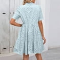thumbnail image 5 of Linen Dress, Eyelet Boho Casual V Neck A Line Short Sleeve Sundress For Vacation Party Evening Dresses Women 2025 Summer Dresses Easter Outfit Casual Dresses Casual Dresses (M, Light Blue) ZMTing, 5 of 5
