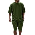 thumbnail image 2 of Men'S Terry Cloth Loose Fit Drop Shoulder Short Sleeve T Shirt And Drawstring Waist Shorts Set Casual Summer Loungewear For Daily Wear,Army Green,L, 2 of 4