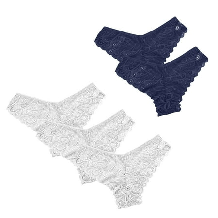uublik Value 5-Pack  Briefs for Women High Waist Breathable Briefs Soft Underpants Ladies Stretch Panties Lace Underwear Blue