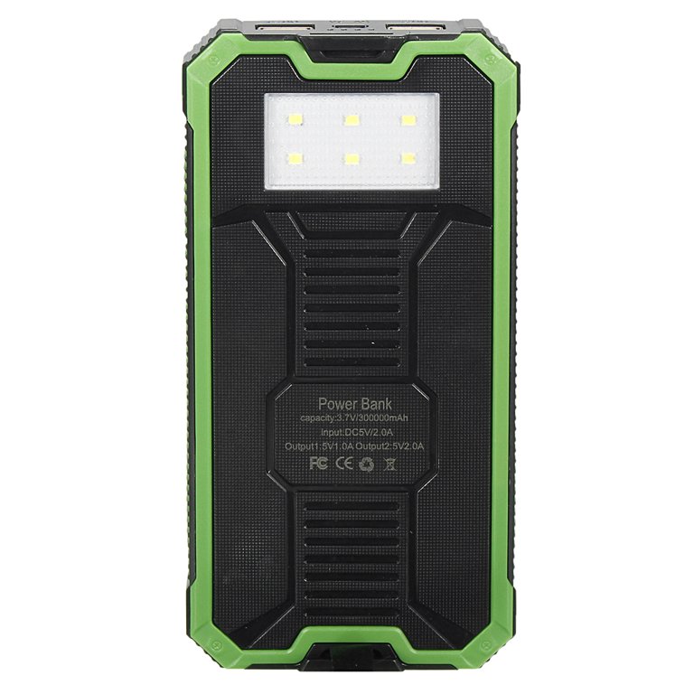 Waterproof 300000mah Dual USB Portable Solar Battery Solar Power Bank LED  Flashlight + Carabiner + USB Cable for iPhone, Mobile Cell Phone 