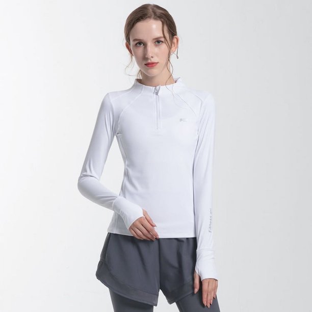 Traje de yoga para correr, camiseta deportiva de manga larga con media cremallera, camiseta ajustada adelgazante de secado rápido, fina