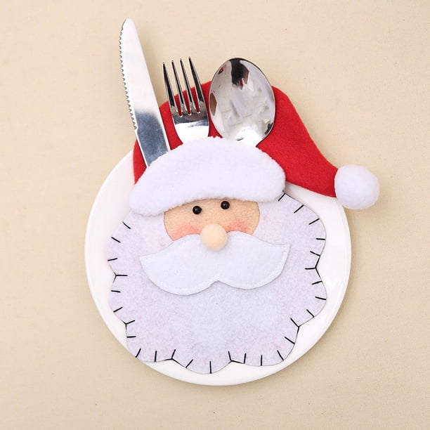 Soporte para cubiertos de Navidad, 6 piezas, bonita cuchara, tenedor, cuchillos, bolsa de vajilla, decoración de mesa de cocina para fiesta de cumpleaños de Navidad (B) oso de fresa Electrónica