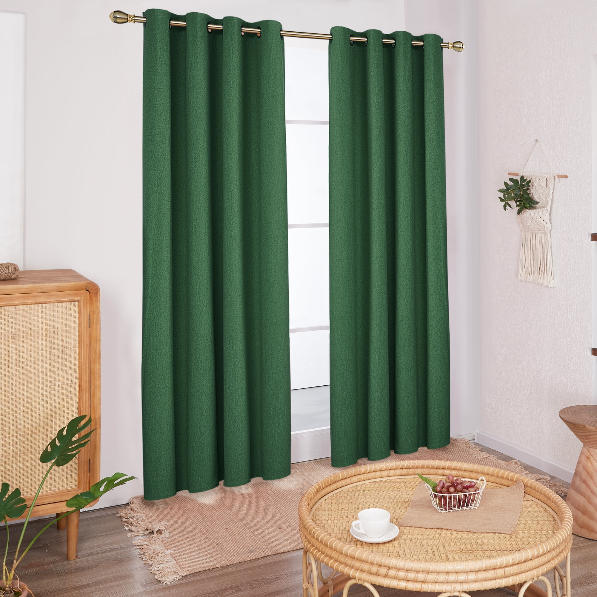 Deconovo Thermal Insulated 100% Blackout Curtains for Bedroom, 2 Panels 54 inch Length, Linen Look Full Light Blocking Grommet Window Curtains for Kids Room（Dark Forest, 52 x 54 inch, 2 Panels）