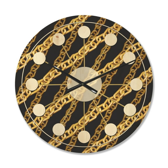 Designart 'Golden ZigZag Chain On Black' Mid-Century Modern Wood Wall Clock